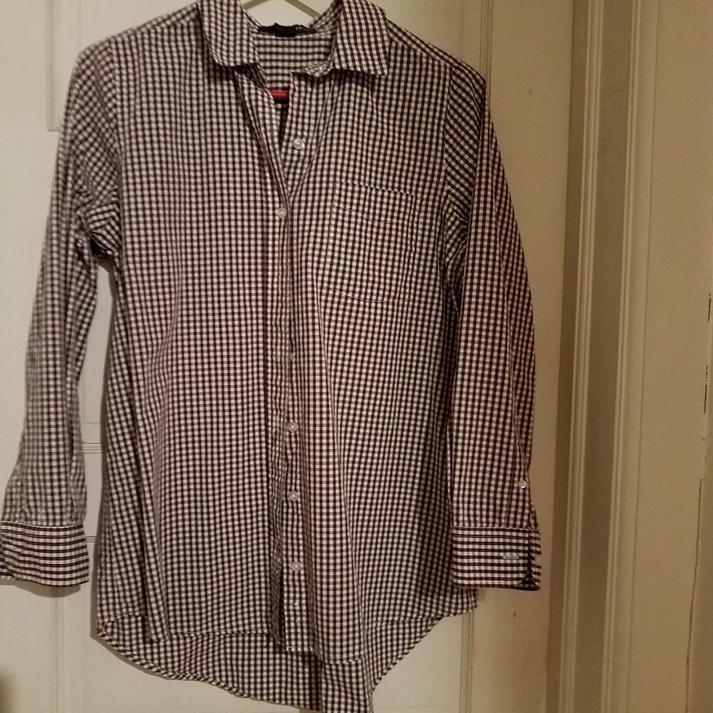 Cotton maroon/white check long sleeved shirt